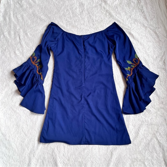 Judith March embroidered bell sleeve ruffle mini dress - Picture 10 of 11